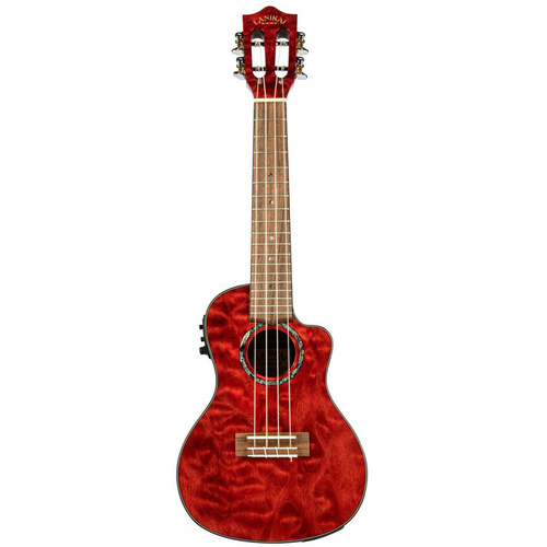 Lanikai Quilted Maple Concert Ukulele Red Stain Gloss with Fishman Kula Preamp and Tuner, D'Addario Strings, Foam Case