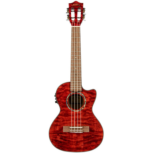 Lanikai Quilted Maple Tenor AC/EL Ukulele with Fishman Kula Preamp in Red Stain Gloss Finish