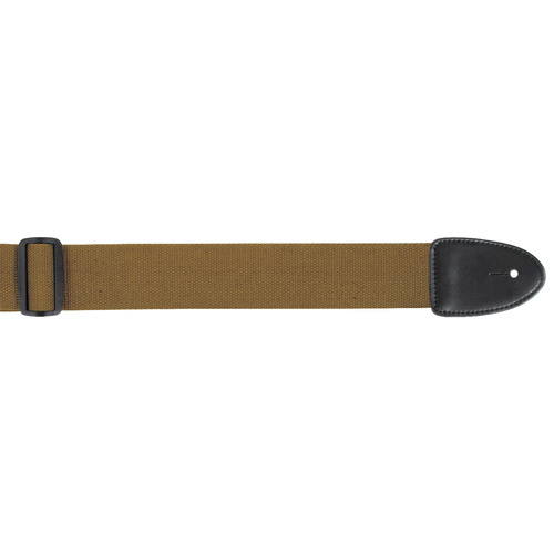 XTR Khaki Guitar Strap 2 Inch Cotton Web Material Stitched Leather Ends