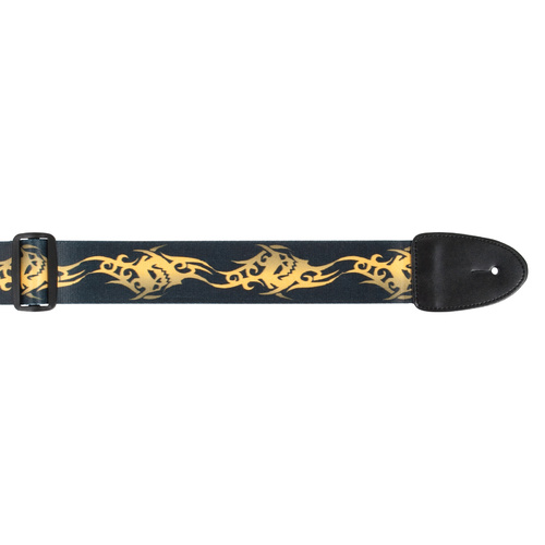 Guitar Strap Tribal Mask Design XTR 2 Inch Poly Material, Leather Ends