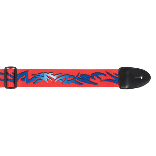 Guitar Strap Red Tribal Design XTR 2 Inch Poly Material, Leather Ends