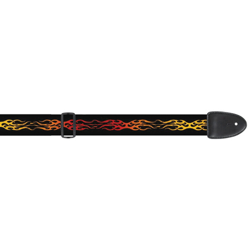 XTR Guitar Strap Flames 1 Design 2 Inch Poly Material, Leather Ends