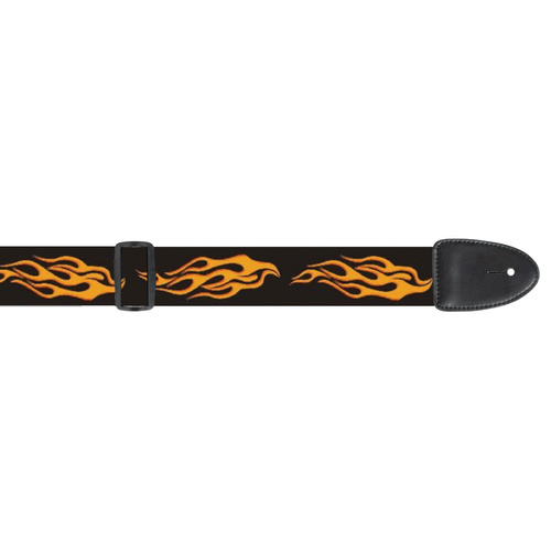 XTR Guitar Strap Flames 2 Design 2 Inch Poly Material, Leather Ends