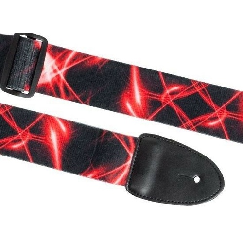 XTR Guitar Strap Red Laser Design 2 Inch Poly Cotton, Leather Ends, Cool