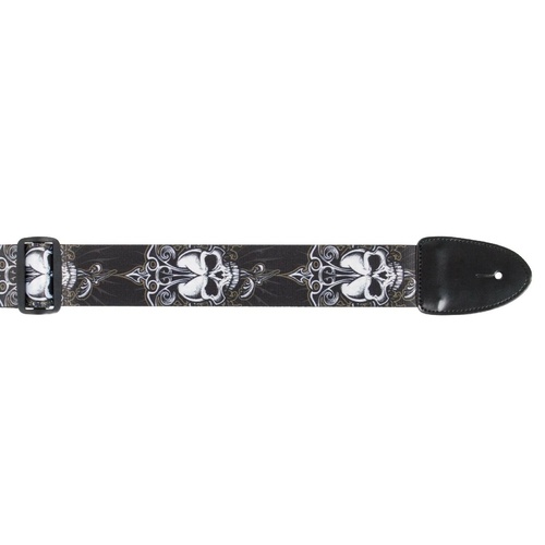 XTR Guitar Strap Gothic Skulls Design 2 Inch Poly Material, Leather Ends