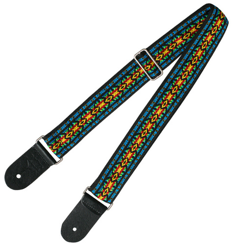 Guitar Strap - XTR 2 Inch Black Deluxe Poly Cotton Vintage Blue Pattern