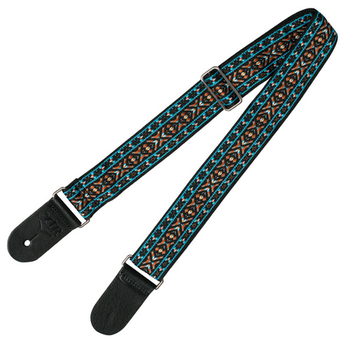 Guitar Strap - XTR 2 Inch Black Deluxe Poly Cotton Vintage Teal Pattern