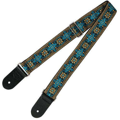 Guitar Strap - XTR 2 Inch Black Deluxe Poly Cotton Vintage Gold Pattern