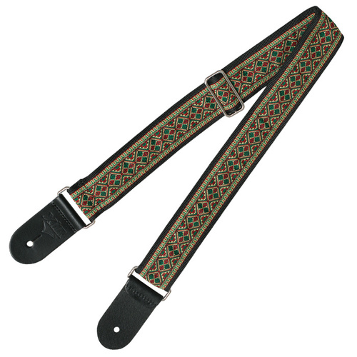 Guitar Strap - XTR 2 Inch Black Deluxe Poly Cotton Vintage Red Pattern