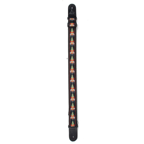 Guitar Strap - XTR 2 Inch Jacquard Weave Black Floral Tattoo design