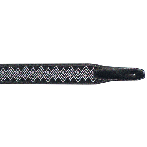 Guitar Strap - XTR 2.5 Inch Leather Classic Weave Black & White Zig-zag 