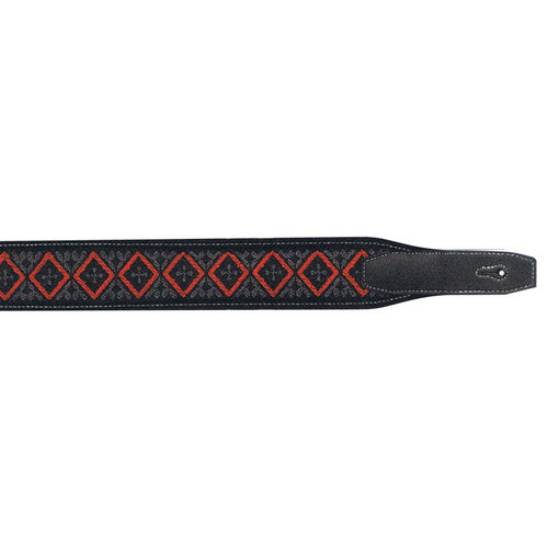 Guitar Strap - XTR 2.5 Inch Leather Classic Weave Black & Red Zig-zag 