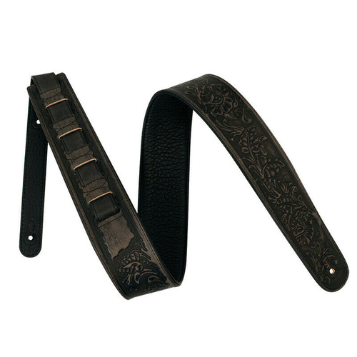 Guitar Strap - XTR 2.5 Inch Floral Western Embossed Leather Black & Grey
