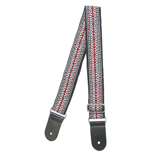 Guitar Strap - XTR 2 Inch Black Deluxe Poly Cotton Vintage Red White Blue