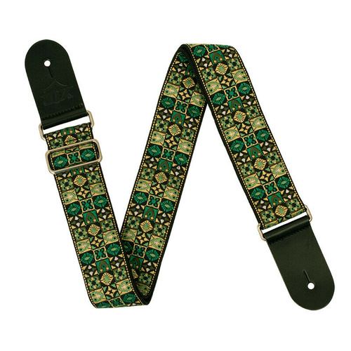 Guitar Strap - XTR 2 Inch Black Deluxe Poly Cotton 60's Green Pattern
