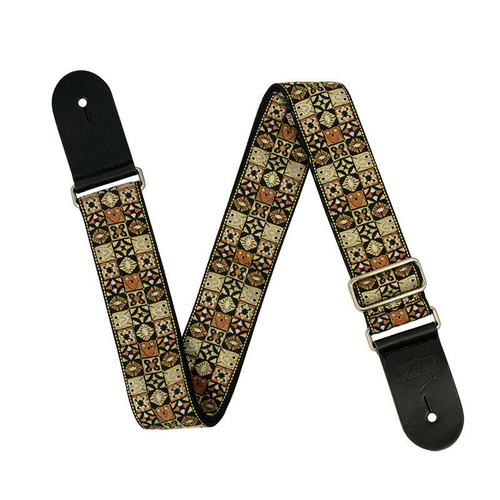 Guitar Strap - XTR 2 Inch Black Deluxe Poly Cotton 60's Brown Pattern