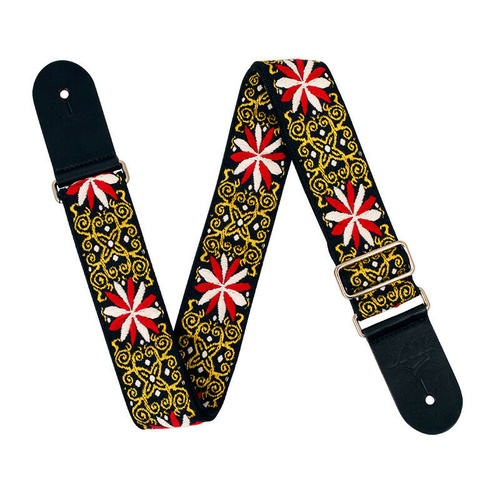Guitar Strap - XTR 2 Inch Black Deluxe Poly Cotton Black & Gold Floral