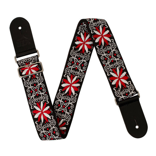 Guitar Strap - XTR 2 Inch Black Deluxe Poly Cotton Black & White Floral
