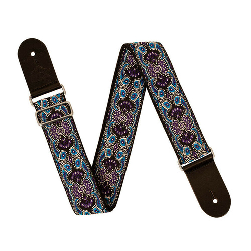 Guitar Strap - XTR 2 Inch Black Deluxe Poly Cotton 60's Purple Paisley