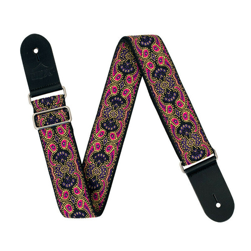 Guitar Strap - XTR 2 Inch Black Deluxe Poly Cotton 60's Pink Paisley