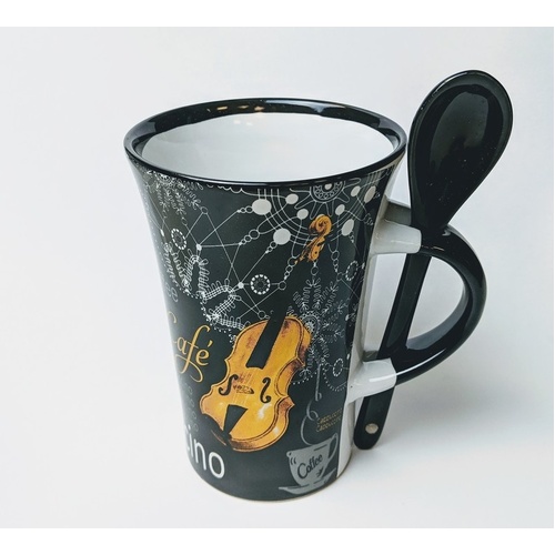 Cappuccino Mug With Spoon Violin Black 