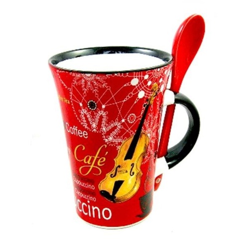Cappuccino Mug With Spoon Violin Red 
