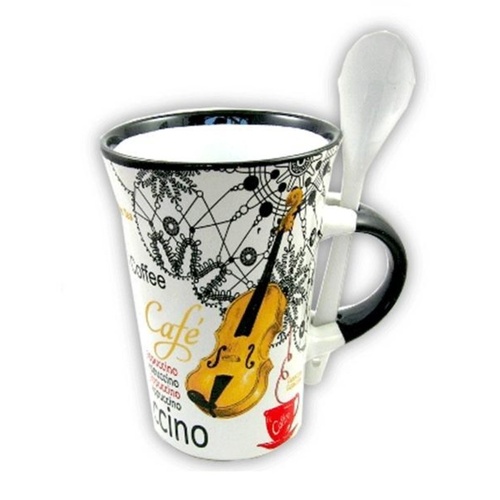 Cappuccino Mug With Spoon Violin White 