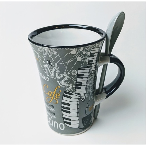 Cappuccino Mug With Spoon Piano Grey