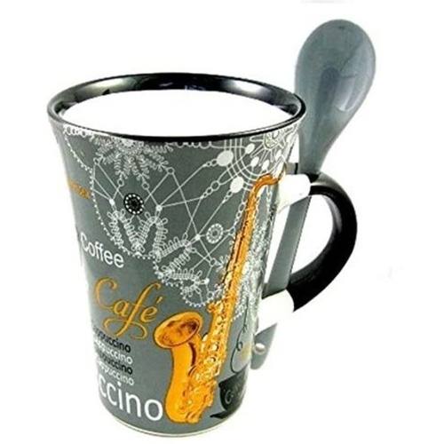 Saxophone Grey Cappuccino Mug with Spoon