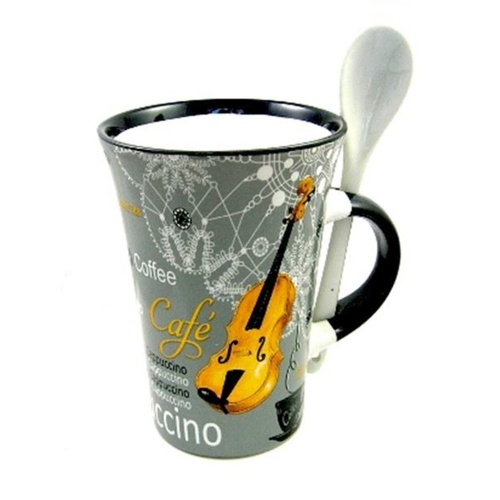 Cappuccino Mug With Spoon Violin Grey 