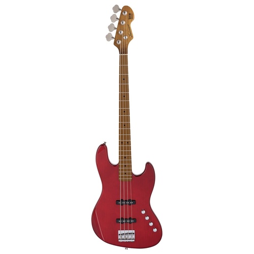 Sceptre DeSoto Dlx Double Cutaway Bass Guitar See Thru Red with Roasted Maple Board