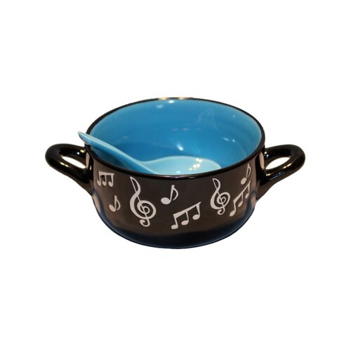 Music Note Bowl With Spoon Blue