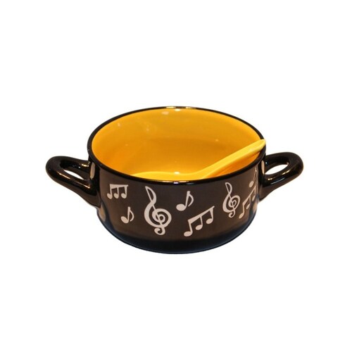 Music Note Bowl With Spoon Yellow
