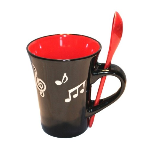 Music Note Mug With Spoon Red 