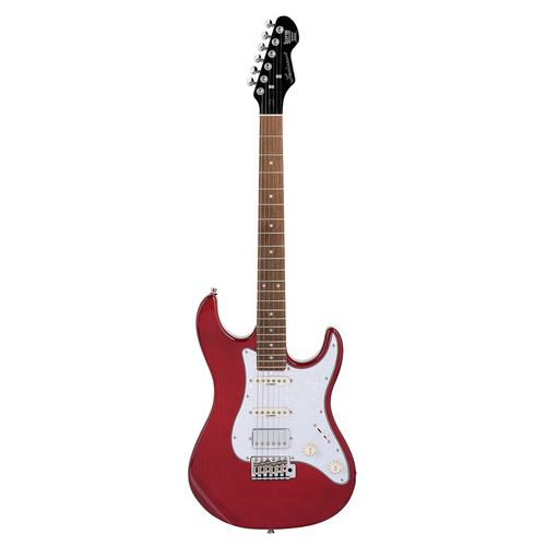 Levinson Sceptre Ventana Deluxe Double Cutaway HSS Electric Guitar See Thru Red with Indian Laurel Fingerboard