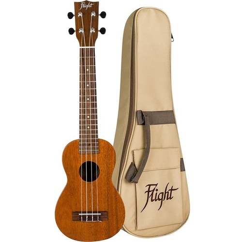 Flight LUS5 Long Neck Soprano Ukulele with Bag - Solid Sapele Top, Sides, Back, Black Walnut Fretboard