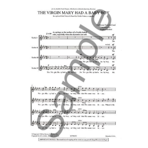 Virgin Mary Had A Baby Boy SSAa A Cappella Book