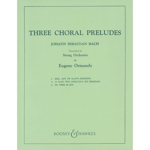 3 Chorale Preludes Orch Sc And Parts Book