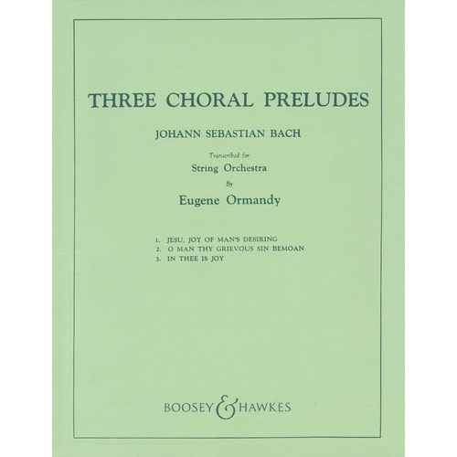 3 Chorale Preludes Orch Sc And Parts Book