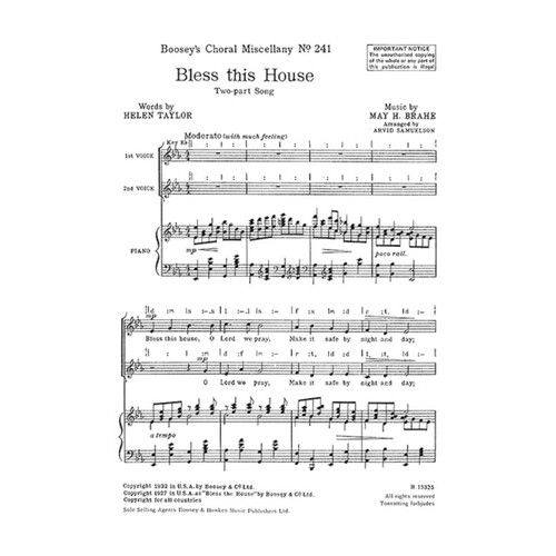 Brahe - Bless This House 2 Part (Octavo) Book