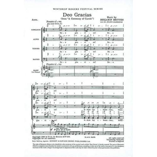 Britten - Deo Gracias SATB/Harp (Octavo) Book