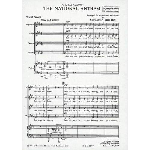 Britten - The National Anthem SATB (Octavo) Book