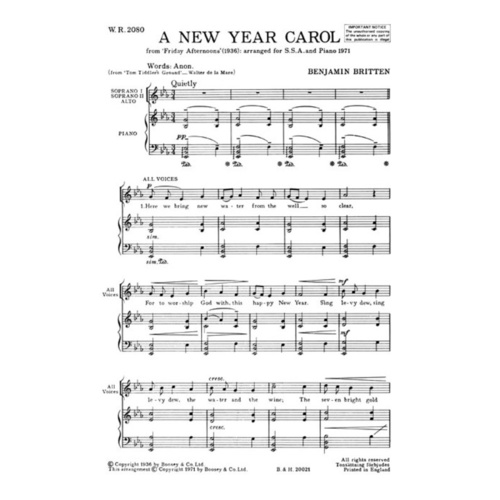 New Year Carol Fr Friday Afternoon Op 7 Unison Book