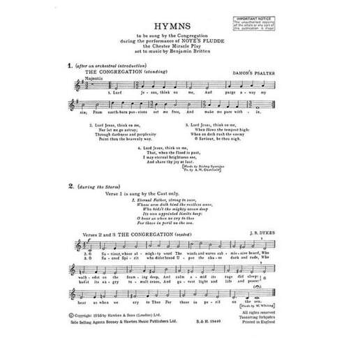 Britten - Hymn Sheet From Noyes Fludde (Octavo) Book