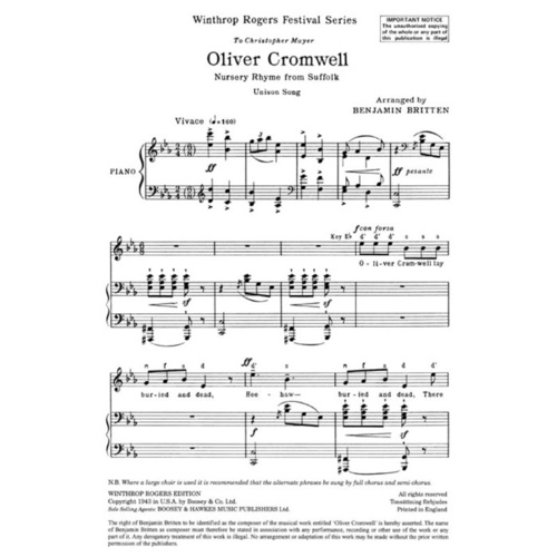 Oliver Cromwell Unison And Piano Book