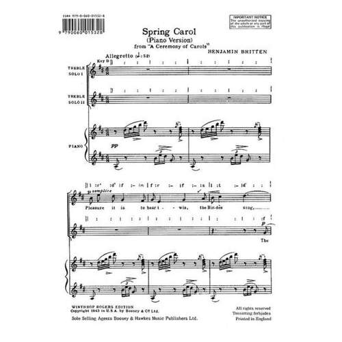 Britten - Spring Carol ss/Harp (Octavo) Book
