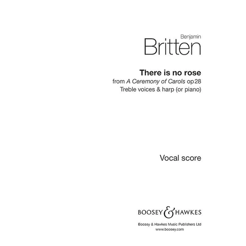 Britten - There Is No Rose Choral Score Op. 28 for Children's or Female Choir with Harp or Piano, 6 Pages