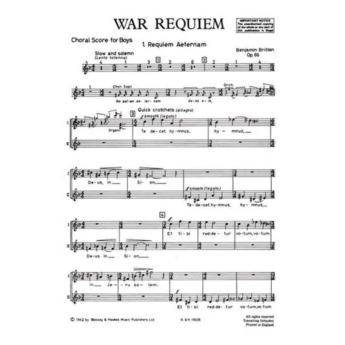 War Requiem Op. 66 Choral Score by Benjamin Britten
