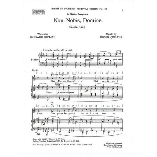 Quilter - Non Nobis Domine Unison (Octavo) Book