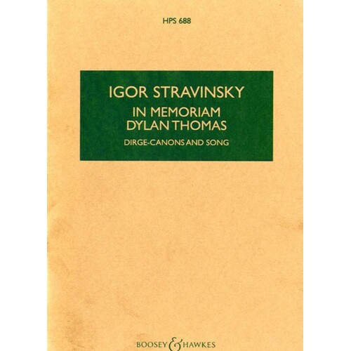Stravinsky - In Memoriam Dylan Thomas Study Score Book